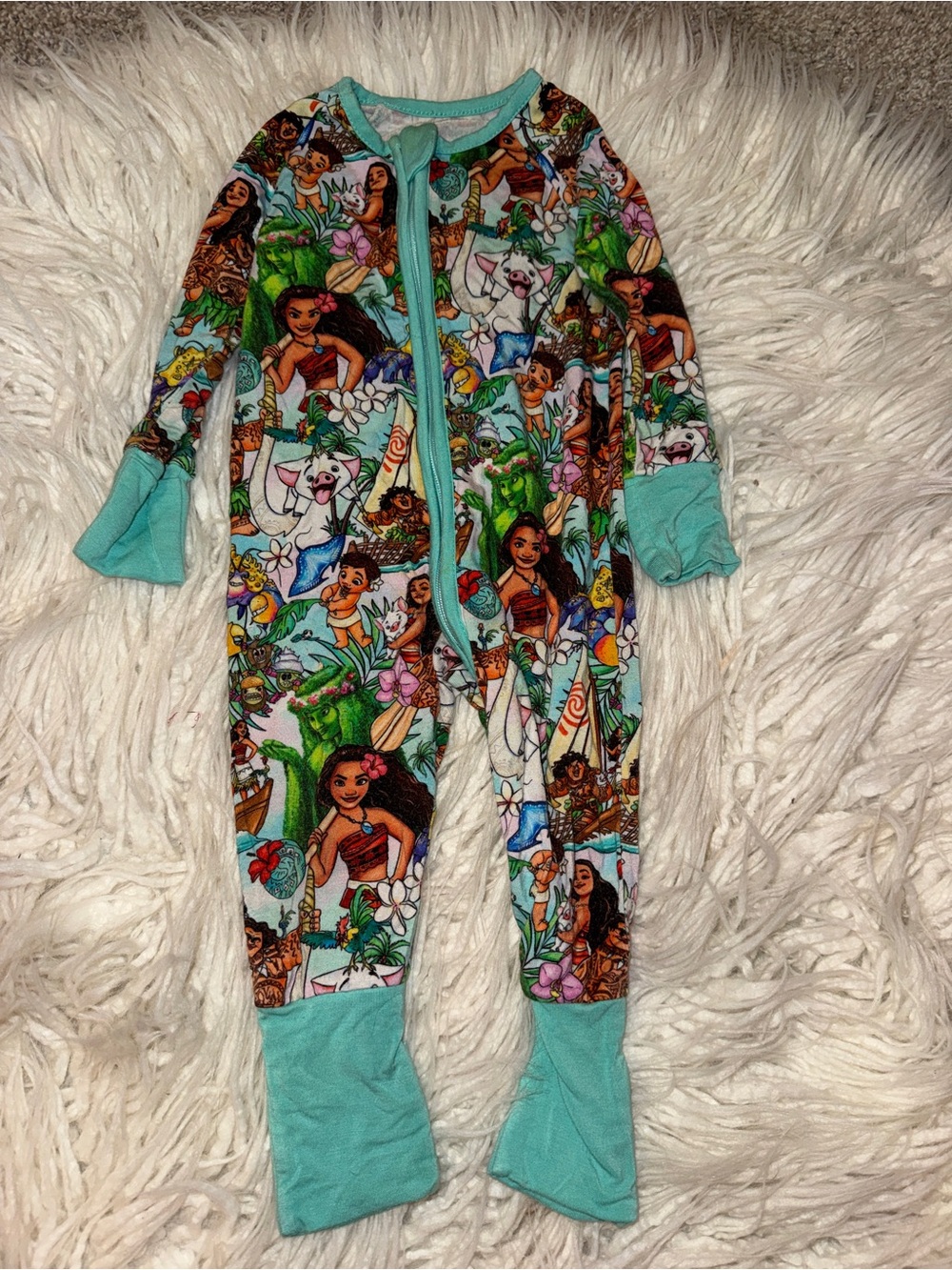 Moana Print Aqua-Trim Kids One-Piece Footies